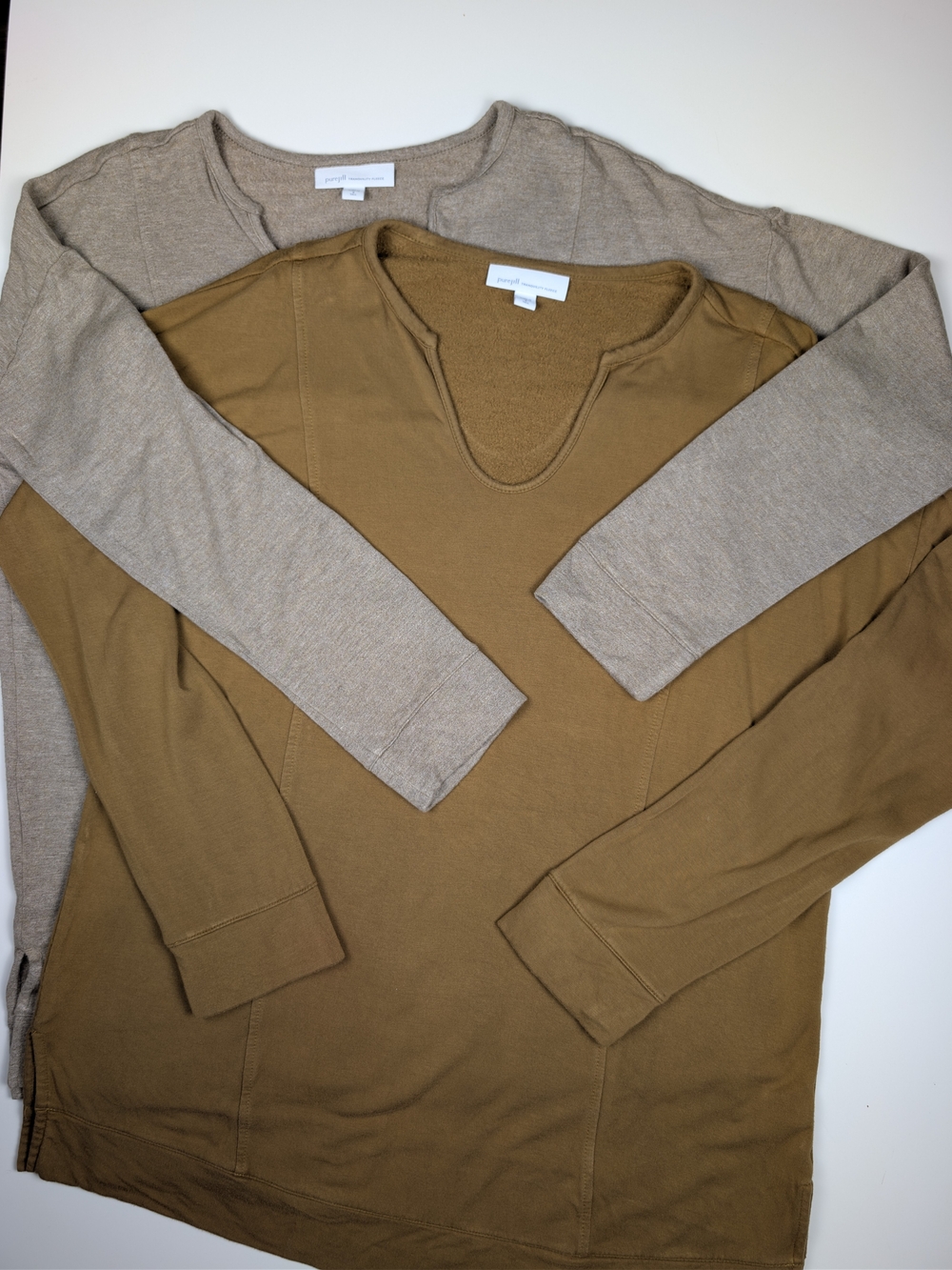 Lot 2 Pure Jill Womens S Tall Tranquility Fleece Split Neck Top Camel Beige